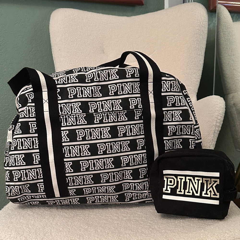 PINK Victoria's Secret Black and White Travel Bag Set